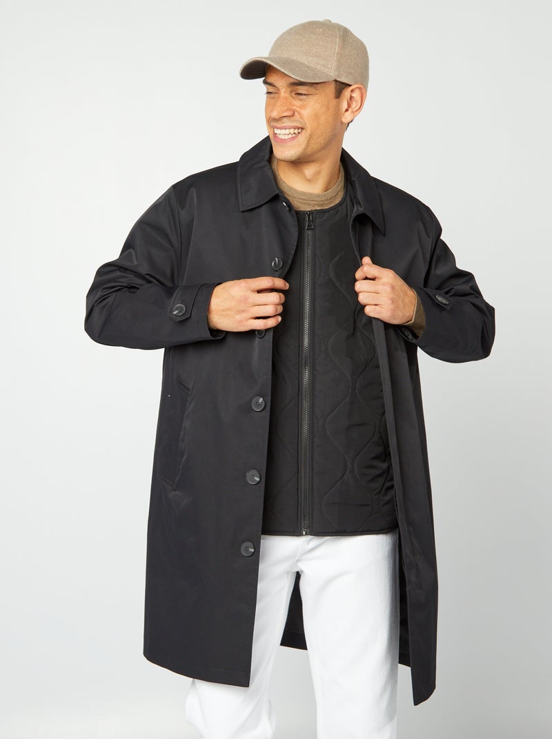 Trench mi-long avec veste matelassée sans manche à l'intérieur noir - Kiabi