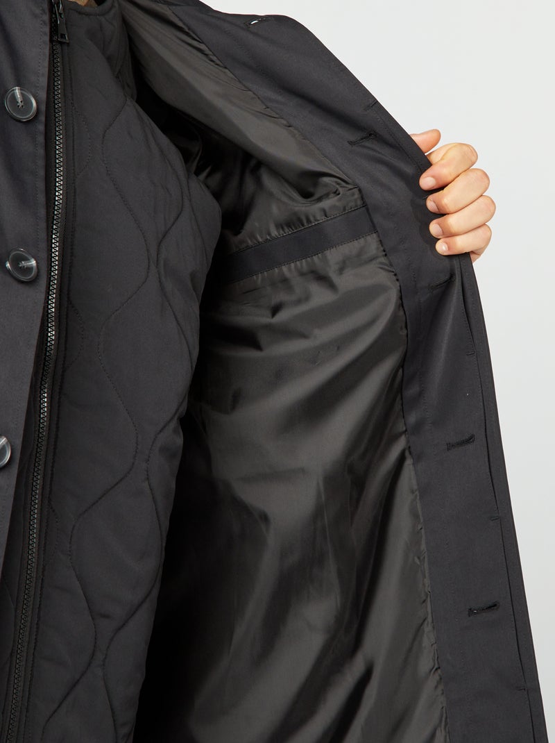 Trench mi-long avec veste matelassée sans manche à l'intérieur noir - Kiabi