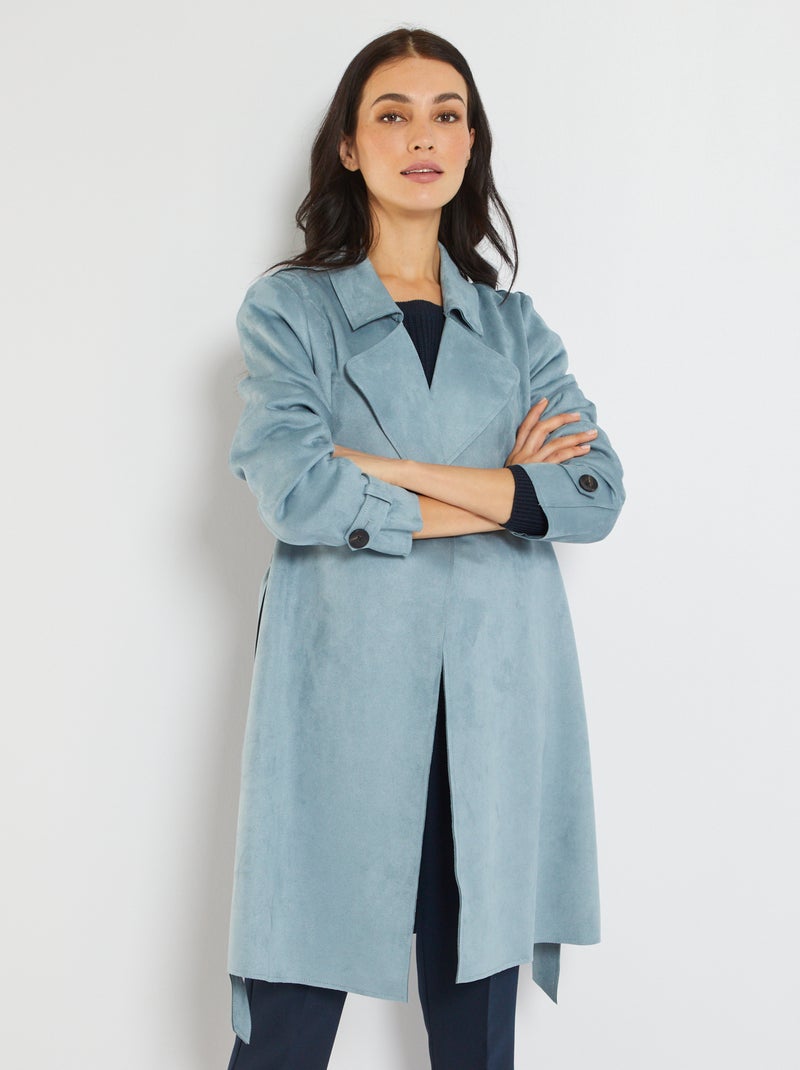 Trench mi-long en suédine Bleu - Kiabi