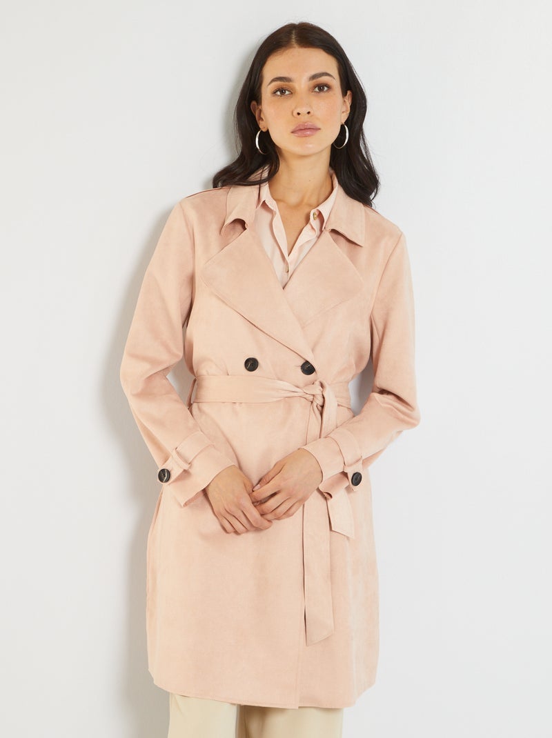 Trench mi-long en suédine Rose - Kiabi