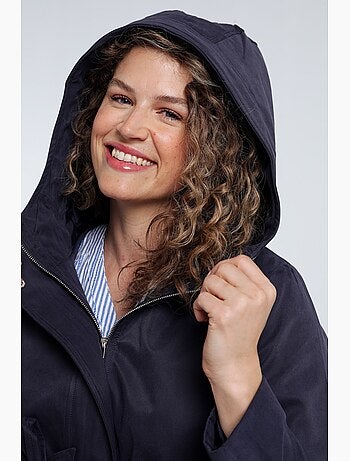 Trench mi-long uni avec capuche PAPRIKA