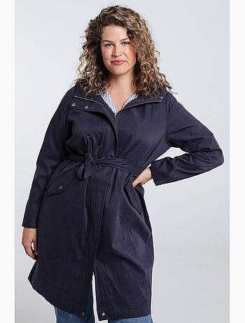 Trench mi-long uni avec capuche PAPRIKA