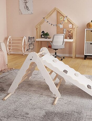 Triangle de Pikler et rampe bois - jouet de motricité intérieur enfant - M