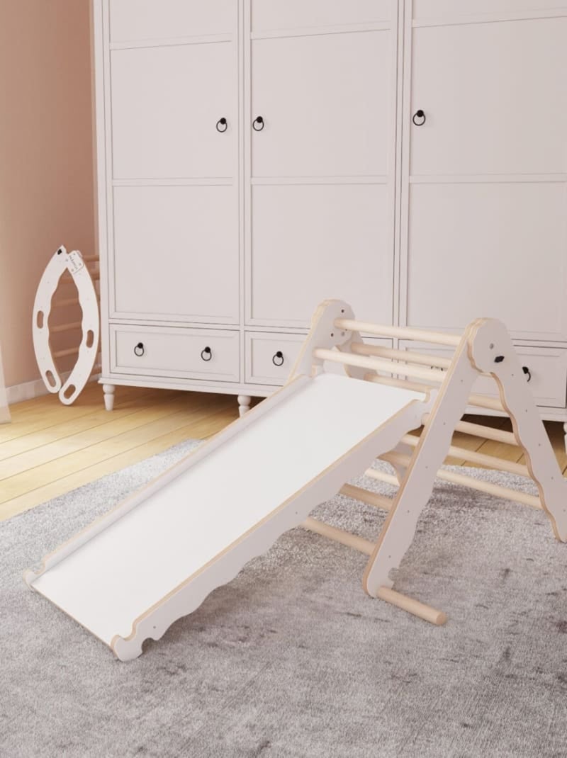 Triangle de Pikler et rampe bois - jouet de motricité intérieur enfant  - M Blanc - Kiabi