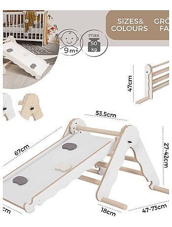 Triangle de Pikler et rampe bois - jouet de motricité intérieur enfant - S
