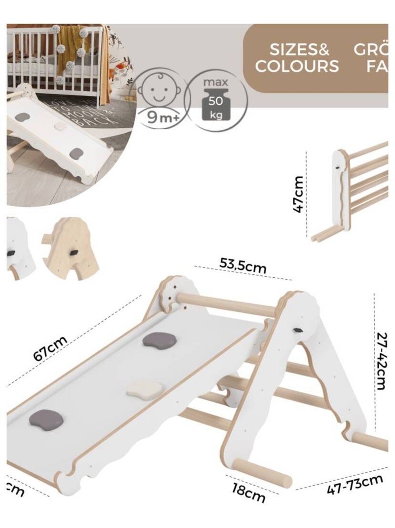 Triangle de Pikler et rampe bois - jouet de motricité intérieur enfant  - S Blanc - Kiabi