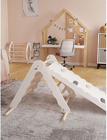 Triangle de pikler et rampe bois jouet de motricité intérieur enfant mamoi