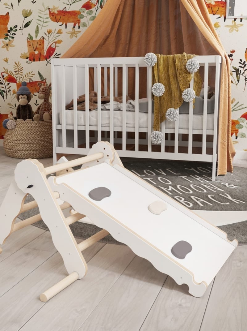 Triangle de pikler et rampe bois jouet de motricité intérieur enfant mamoi Blanc - Kiabi