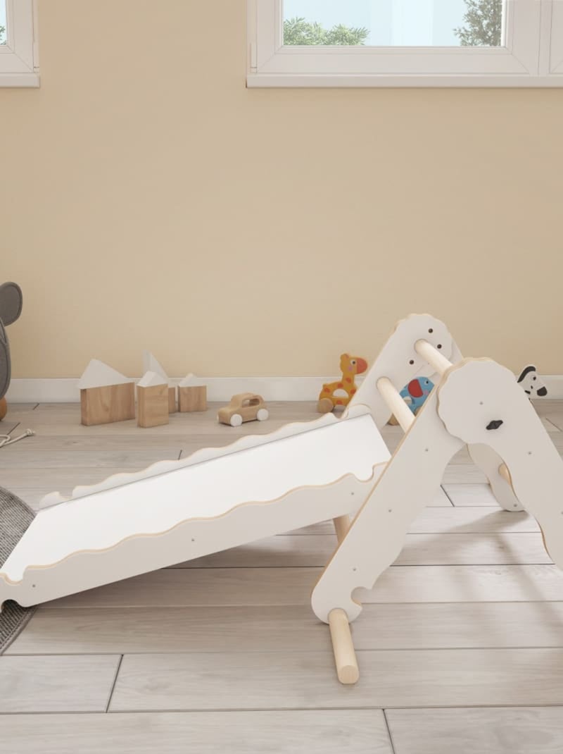 Triangle de pikler et rampe bois jouet de motricité intérieur enfant mamoi Blanc - Kiabi