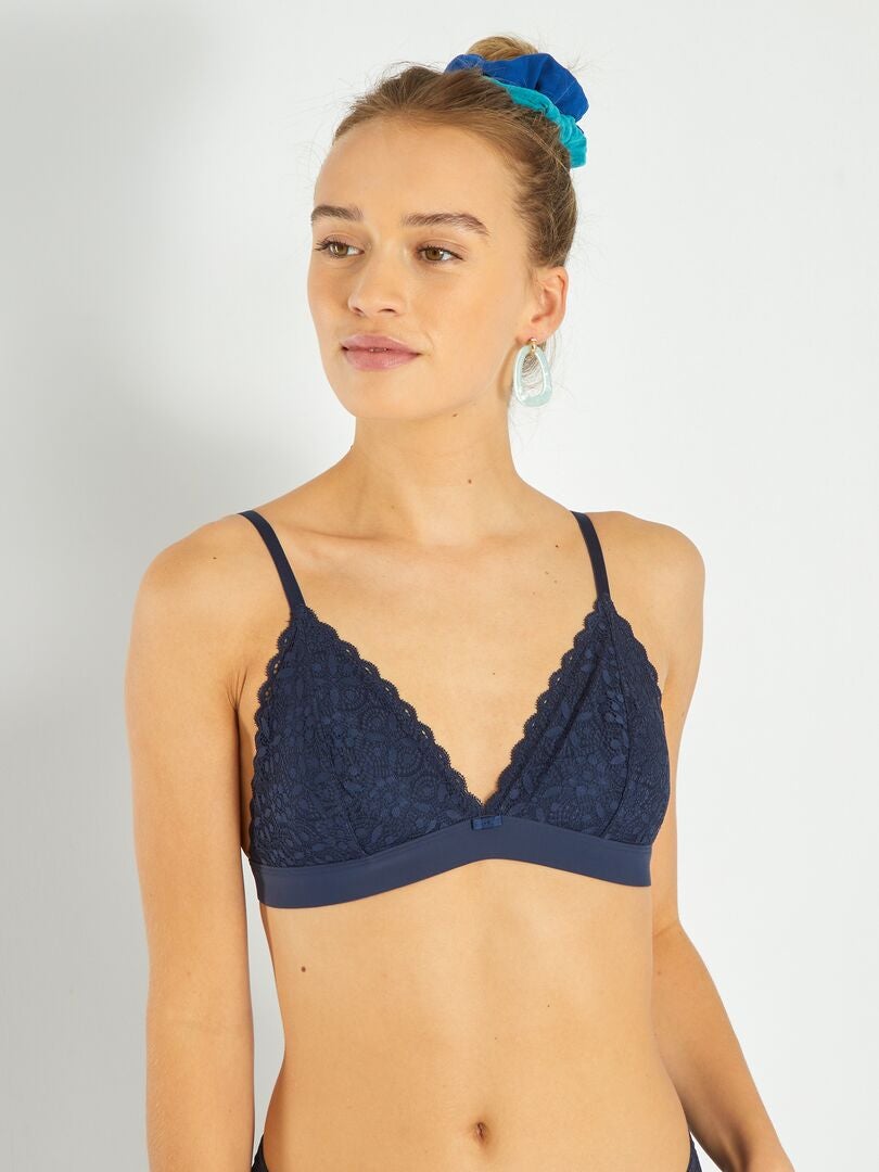 Triangle dentelle paddé bleu noir - Kiabi