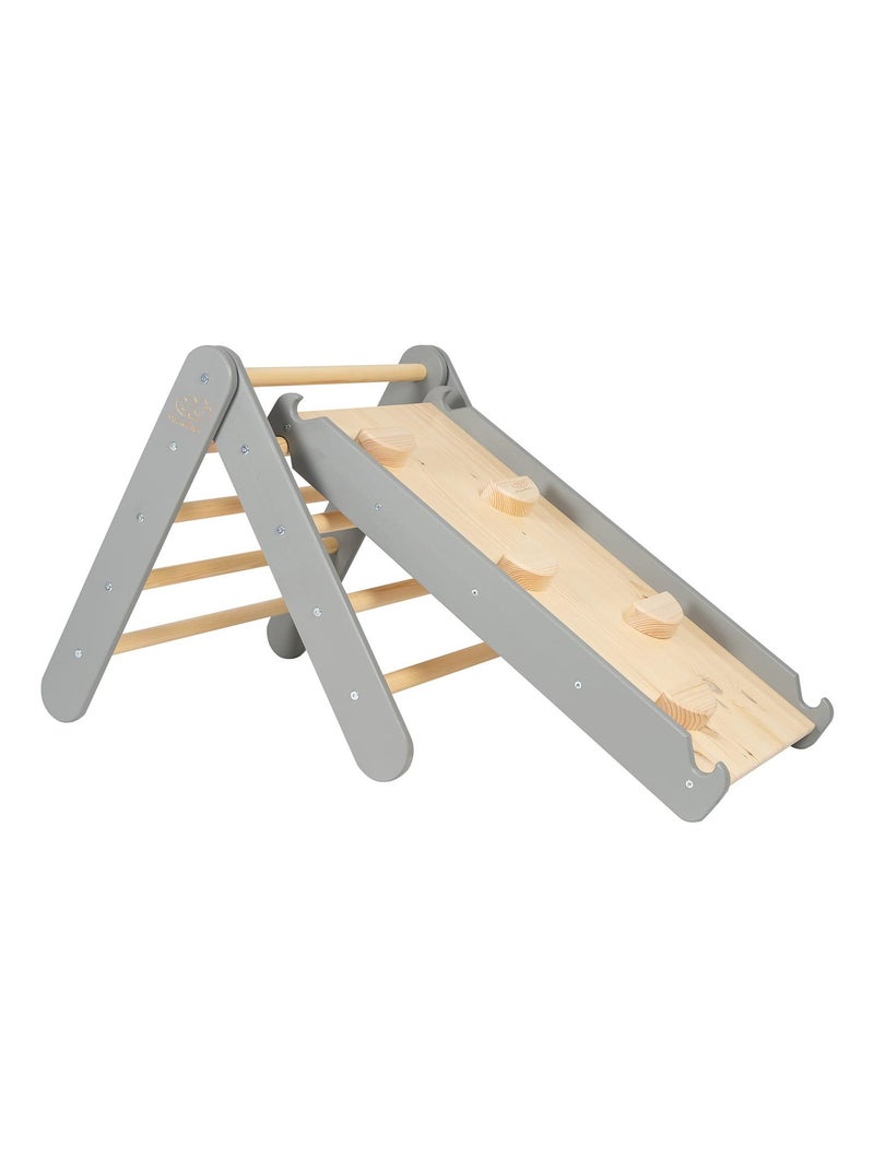 Triangle d'escalade avec Toboggan pour Enfants Structure d'escalade d'intérieur en Bois Gris - Kiabi