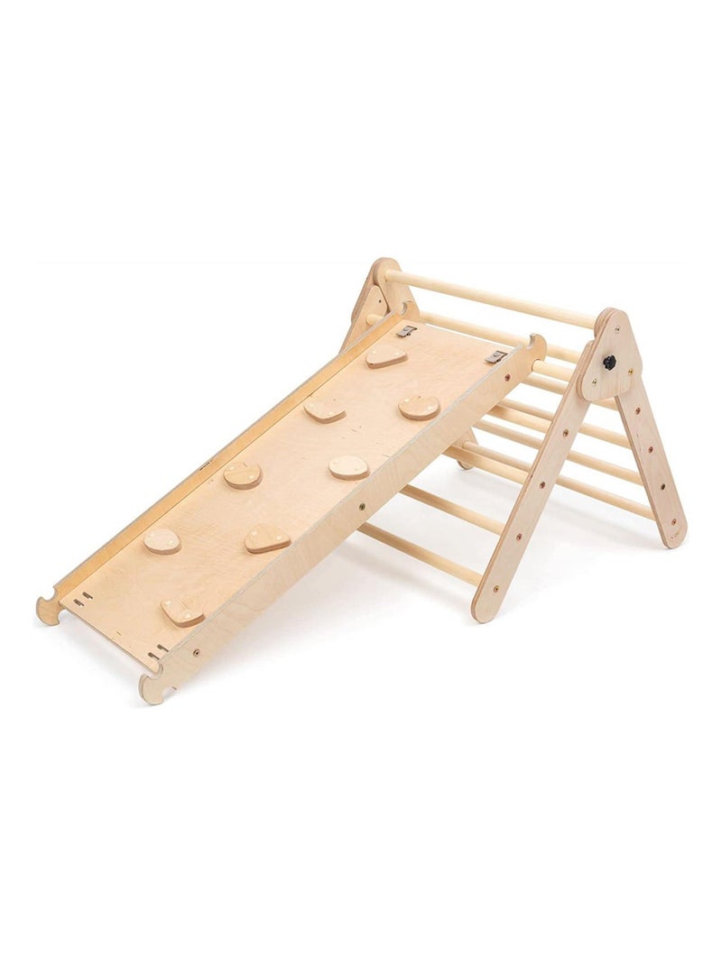 Triangle d'escalade en bois avec mur d'escalade naturel Beige - Kiabi