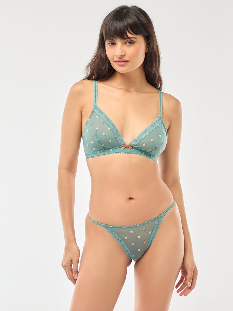 Triangle en tulle transparent fleuri Bleu - Kiabi