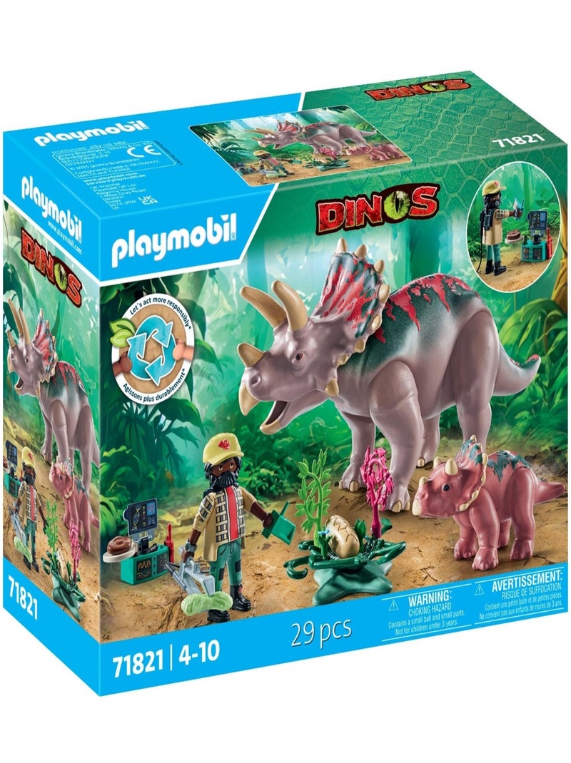Tricératops avec bébé, oeuf et explorateur N/A - Kiabi