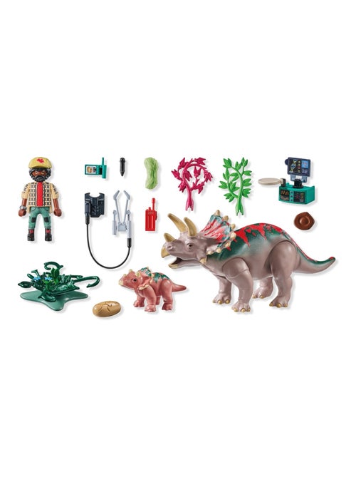 Tricératops avec bébé, oeuf et explorateur - Kiabi