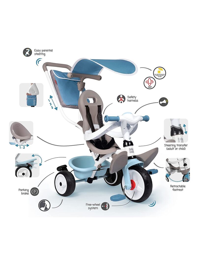 Tricycle enfant évolutif 4 en 1 réglable pliable alu. PP - Bleu - Kiabi -  62.90€