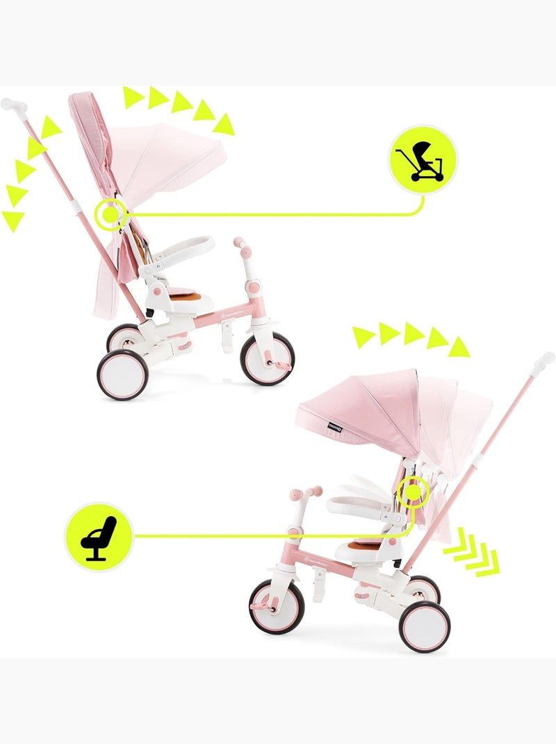 Tricycle Bébé évolutif - siège pivotant 360°, Vélo Enfant, Draisienne Roues EVA increvables, Pliable Rose - Kiabi