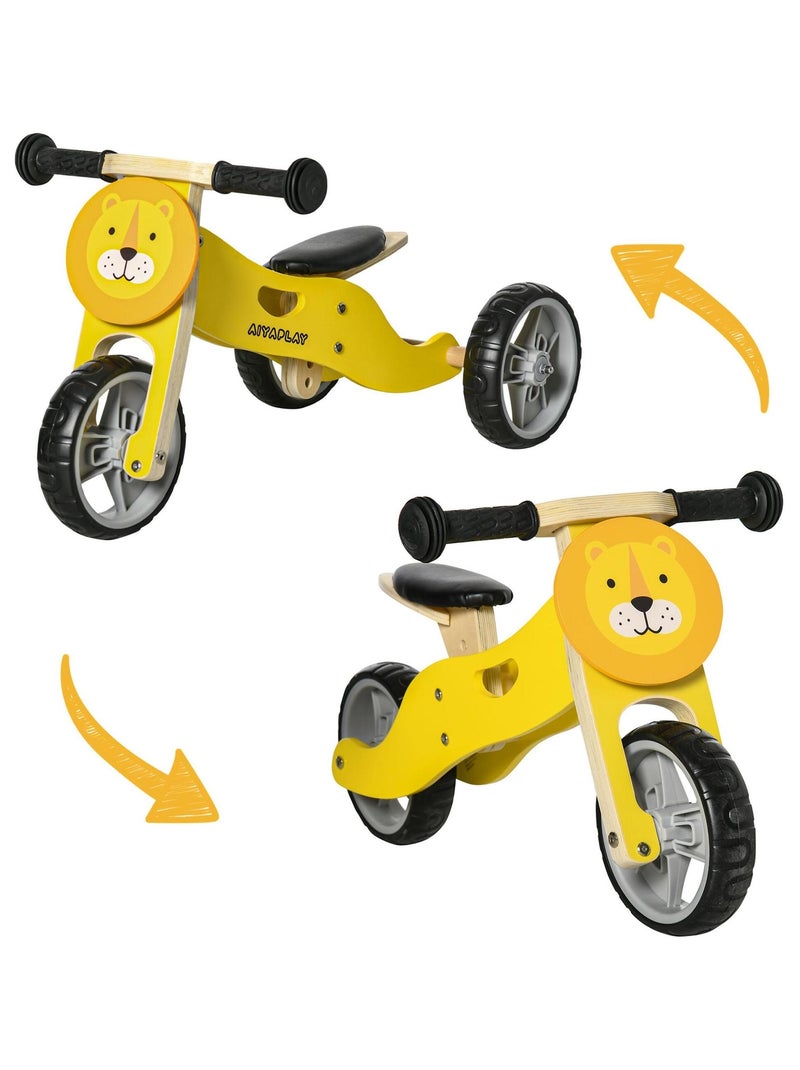 Tricycle draisienne enfant 2 en 1 selle réglable panneaux bois lion jaune Jaune - Kiabi