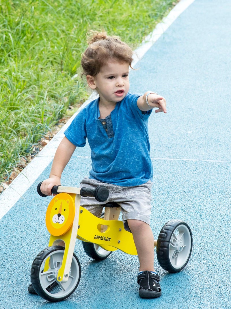 Tricycle draisienne enfant 2 en 1 selle réglable panneaux bois lion jaune Jaune - Kiabi