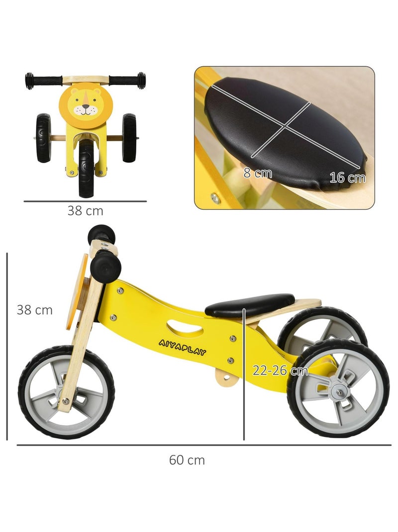 Tricycle draisienne enfant 2 en 1 selle réglable panneaux bois lion jaune Jaune - Kiabi