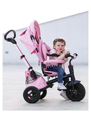 Tricycle Enfant 1-5 ans Max 25 kg, Poussette Habillage Pluie, Roues Pompées, Siège Pivotant, Pliante