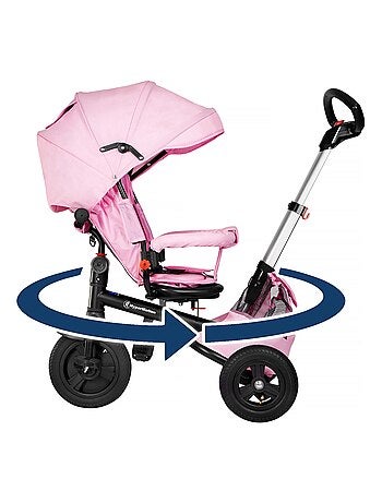 Tricycle Enfant 1-5 ans Max 25 kg, Poussette Habillage Pluie, Roues Pompées, Siège Pivotant, Pliante