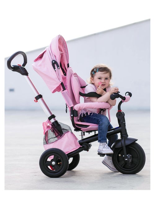 Tricycle Enfant 1-5 ans Max 25 kg, Poussette Habillage Pluie, Roues Pompées, Siège Pivotant, Pliante - Kiabi