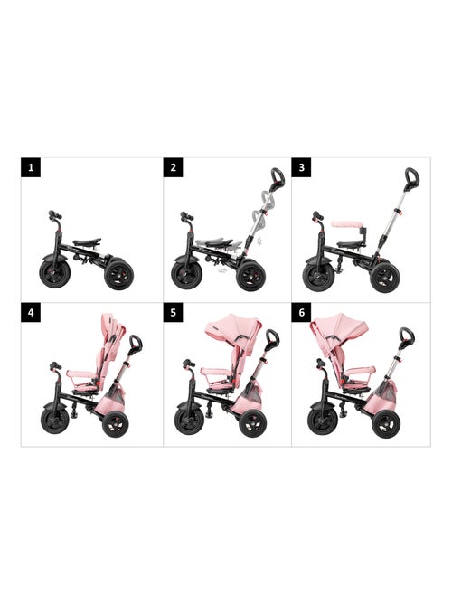 Tricycle Enfant 1-5 ans Max 25 kg, Poussette Habillage Pluie, Roues Pompées, Siège Pivotant, Pliante - Kiabi