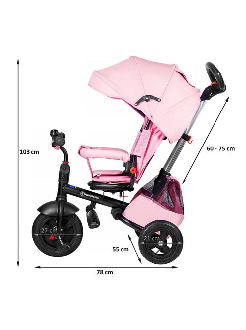 Tricycle Enfant 1-5 ans Max 25 kg, Poussette Habillage Pluie, Roues Pompées, Siège Pivotant, Pliante - Kiabi
