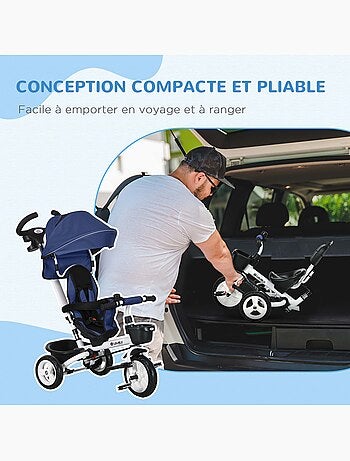 Tricycle enfant évolutif pliable canne télescopique siège réversible