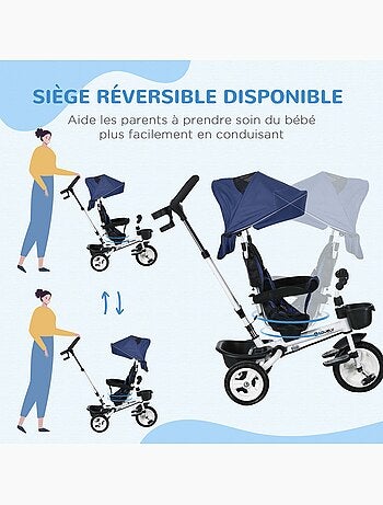 Tricycle enfant évolutif pliable canne télescopique siège réversible