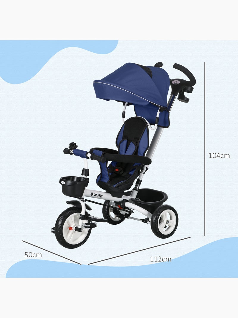 Tricycle enfant évolutif pliable canne télescopique siège réversible Bleu Bleu - Kiabi