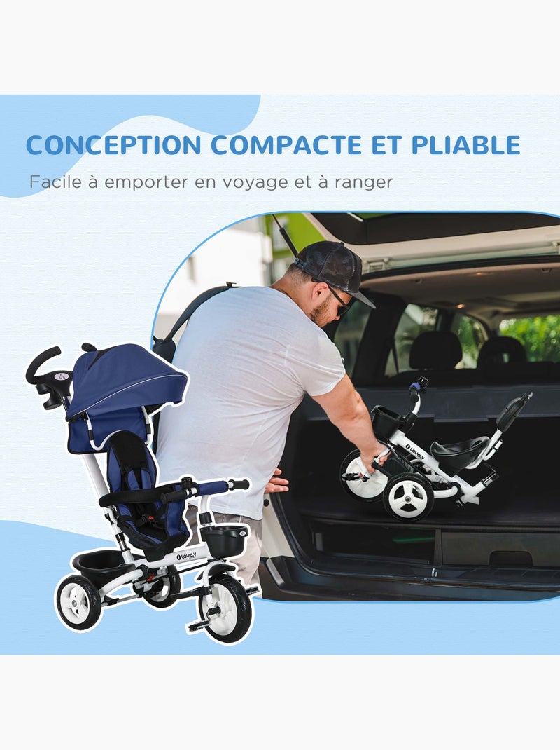 Tricycle enfant évolutif pliable canne télescopique siège réversible Bleu Bleu - Kiabi