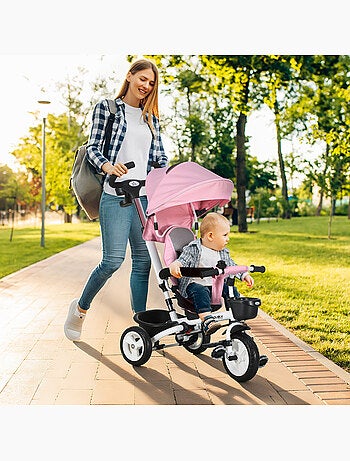 Tricycle enfant évolutif pliable canne télescopique siège réversible