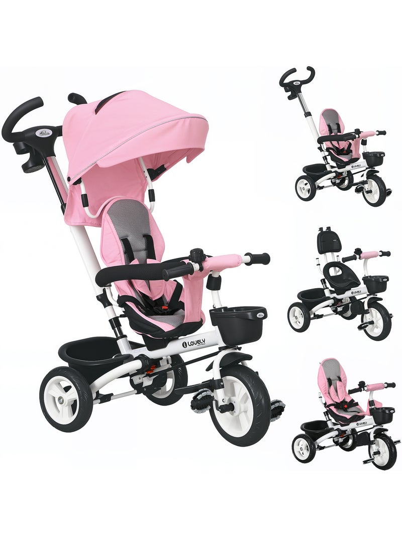 Tricycle enfant évolutif pliable canne télescopique siège réversible Rose - Kiabi