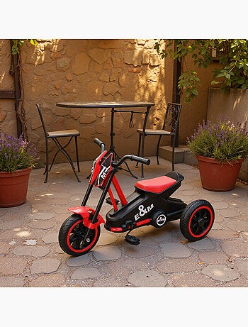 Tricycle enfant moto roues dia. 21,5 cm rouge noir