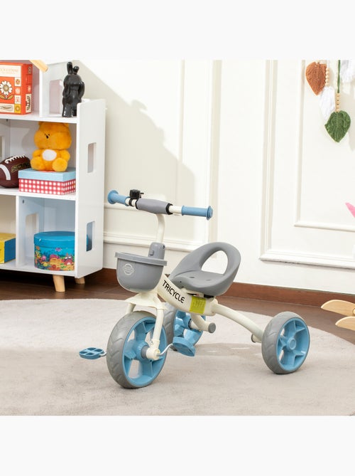 Tricycle enfant multi-équipé métal bleu blanc gris - Kiabi