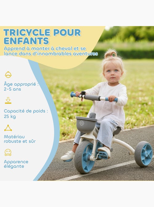 Tricycle enfant multi-équipé métal bleu blanc gris - Kiabi