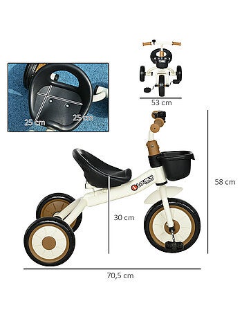 Tricycle enfant multi-équipé siège réglable métal