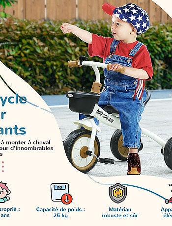 Tricycle enfant multi-équipé siège réglable métal