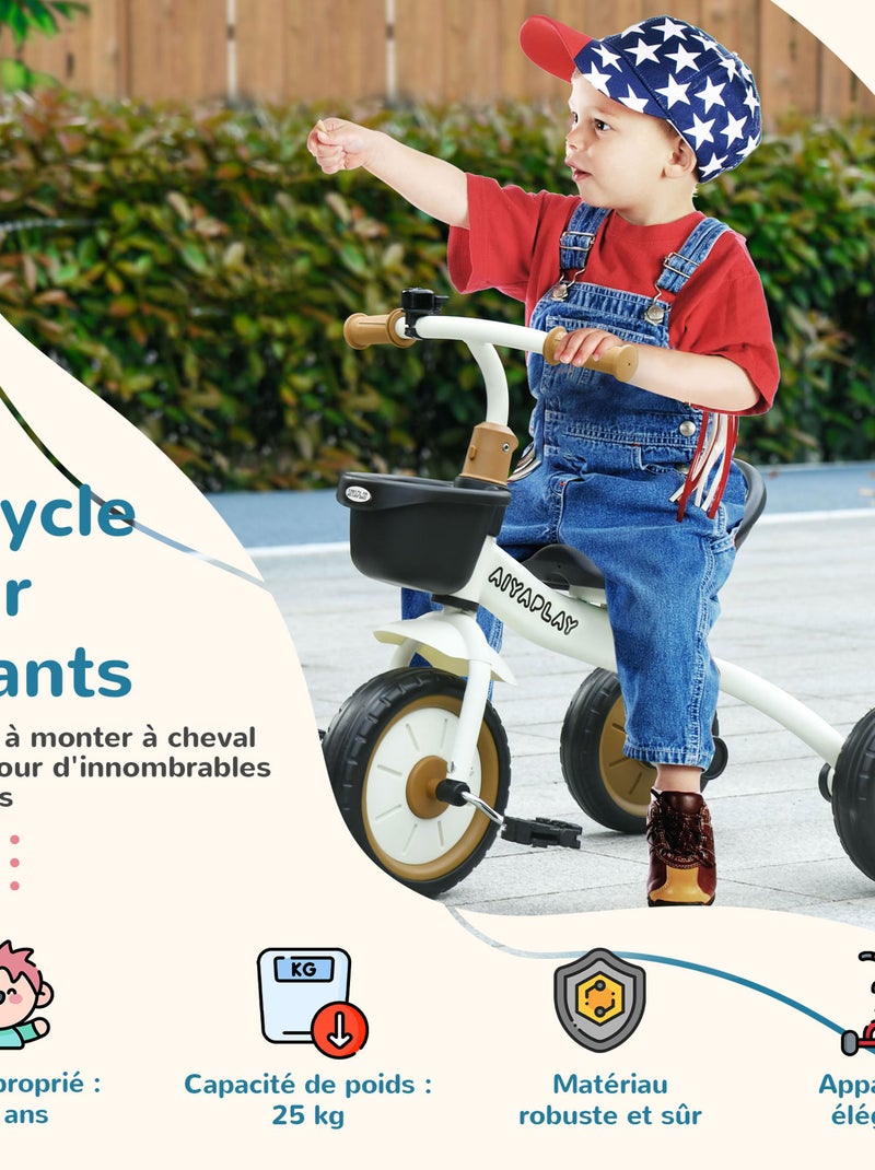 Tricycle enfant multi-équipé siège réglable métal Blanc Blanc - Kiabi