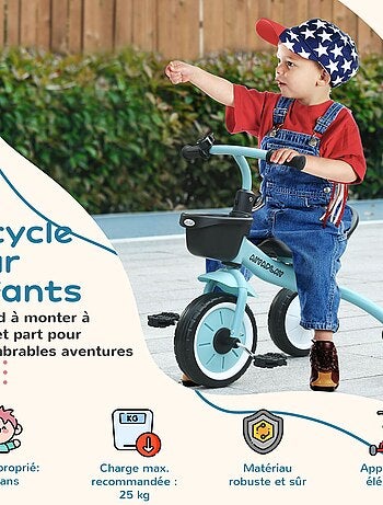 Tricycle Enfant Multi-équipé Siège Réglable Métal - Draisienne