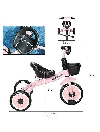 Tricycle enfant multi-équipé siège réglable métal