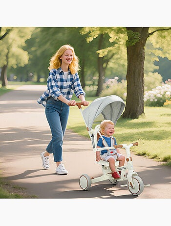 Tricycle enfant pliable évolutif 5 en 1 poignée telescopique