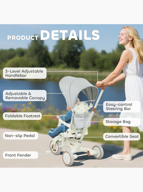 Tricycle enfant pliable évolutif 5 en 1 poignée telescopique - Kiabi