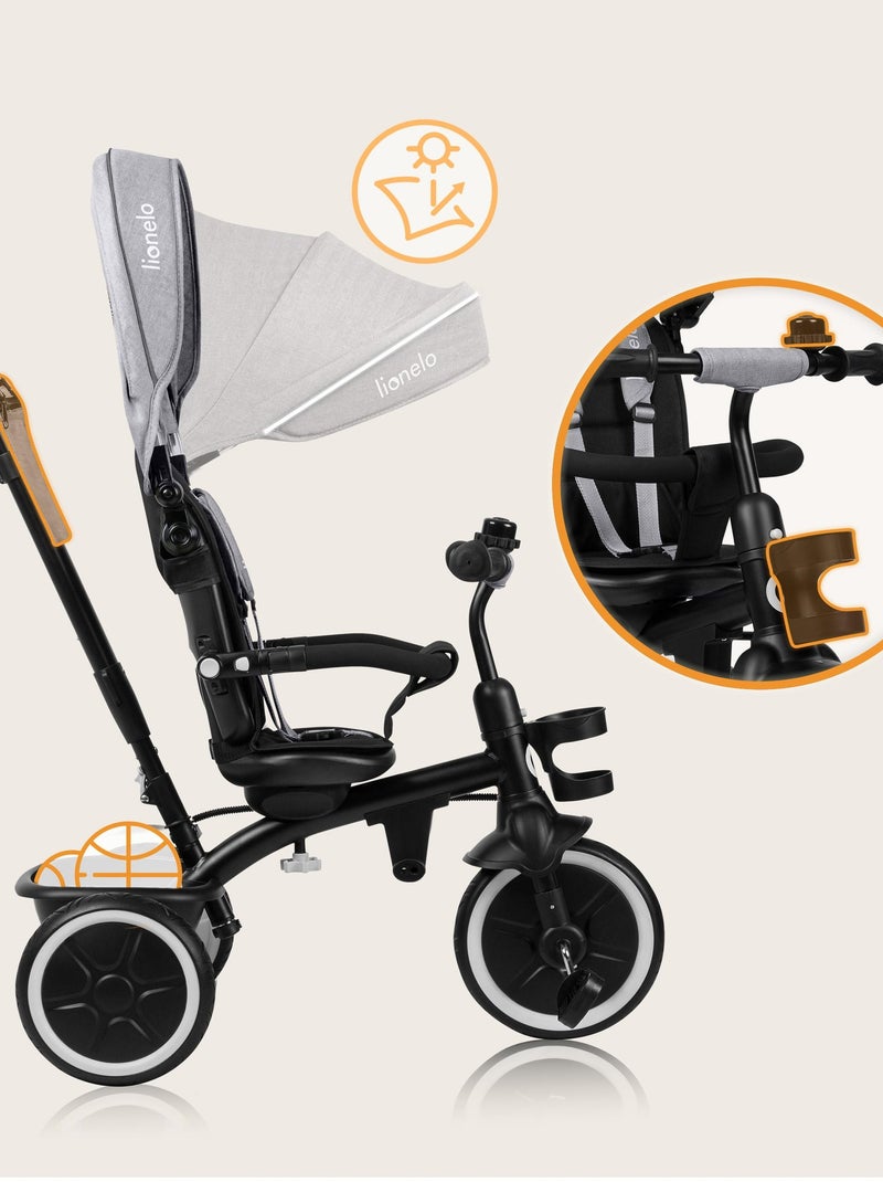 Tricycle évolutif 2en1 LIONELO Berry - Poussette velo - De 9 mois - Sonnette et Porte-gobelet Gris - Kiabi