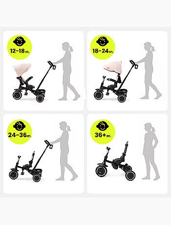 Tricycle évolutif enfant hypermotion tobi timber pliable avec guidon parental