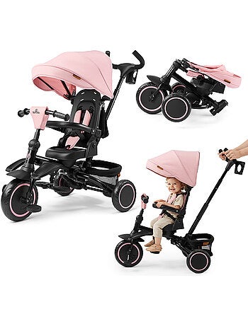 Tricycle évolutif enfant hypermotion tobi timber pliable avec guidon parental