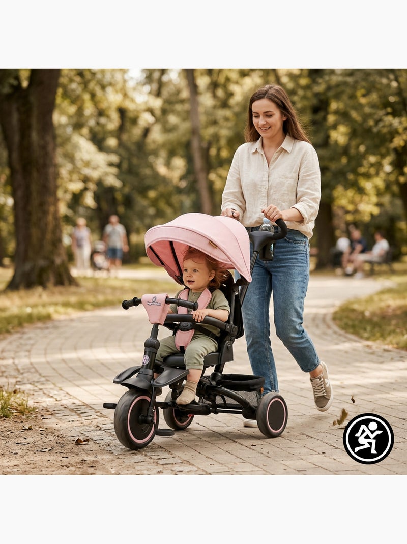 Tricycle évolutif enfant hypermotion tobi timber pliable avec guidon parental Rose - Kiabi