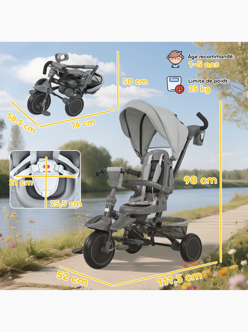 Tricycle évolutif pliable réglable 6 en 1 Gris - Kiabi